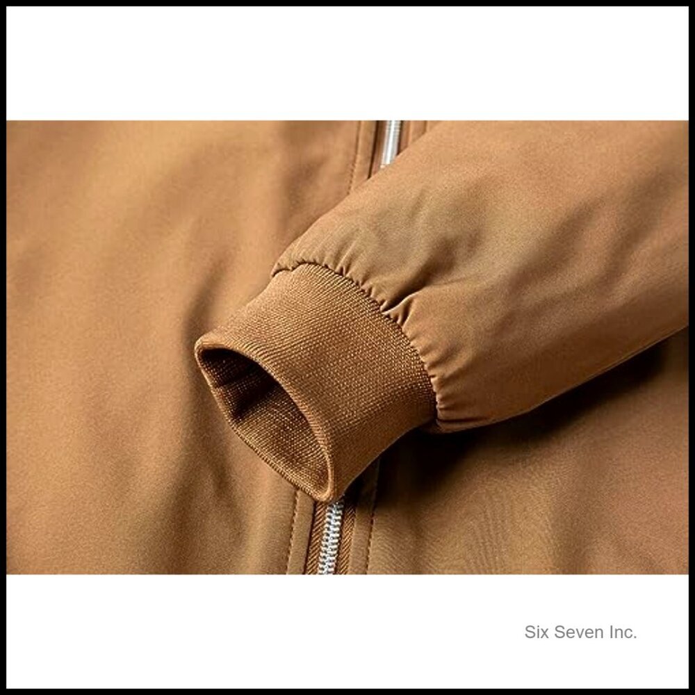 Lightweight Bomber Jacket Classic Casual Windbreaker Ribbed Trim Full Zip - Picture 5 of 6